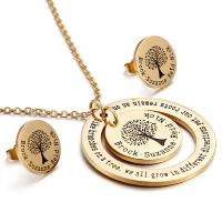 Fashion Stainless Steel Jewelry Sets, 316L Stainless Steel, earring & necklace, Round, 18K gold plated, fashion jewelry & tree of life design 16mm,40mm 