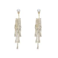 Zinc Alloy Rhinestone Drop Earring, with Plastic Pearl, fashion jewelry & for woman & with rhinestone, 75mm 