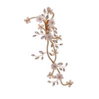 aleación de zinc DIY Fornituras para Accesorios para el cabello, con cúbica circonia & Arcilla polimero & Perlas plásticas, Flor, chapado en color dorado, Bricolaje & para mujer & con diamantes de imitación, dorado, 190mm, Vendido por UD