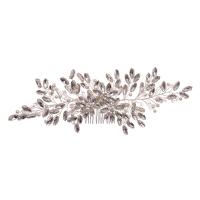 Peinetas Decorativas, aleación de zinc, con diamantes de imitación & Perlas plásticas, chapado en color de plata, para mujer & facetas, plateado, 250x65mm, Vendido por UD