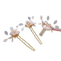 Zinc Alloy Hair Jewelry Set, hair comb & hair stick, with Lampwork & Plastic Pearl, Flower, gold color plated & for woman 