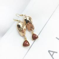 Pendiente de gota de piedras preciosas, Piedra natural, con perla & metal, chapado en color dorado, Vintage & diferentes estilos para la opción & para mujer, más colores para la opción, 55-65mm, Vendido por Par