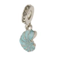 Zinc Alloy European Pendants, silver color plated, DIY & enamel & with rhinestone, light blue Approx 5mm 