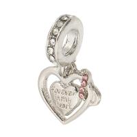 Zinc Alloy European Pendants, Heart, silver color plated, DIY & with rhinestone, silver color Approx 5mm 