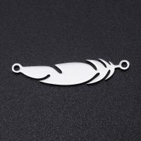 Stainless Steel Charm Connector, 201 Stainless Steel, Feather, Vacuum Ion Plating, fashion jewelry & polished & DIY & Unisex 