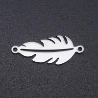 Stainless Steel Charm Connector, 201 Stainless Steel, Feather, Vacuum Ion Plating, fashion jewelry & polished & DIY & Unisex 