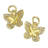 Cubic Zirconia Micro Pave Brass Pendant, Butterfly, gold color plated, micro pave cubic zirconia Approx 2mm 