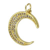 Befestigter Zirkonia Messing Anhänger, Mond, goldfarben plattiert, Micro pave Zirkonia, 17x19x2mm, Bohrung:ca. 4mm, verkauft von PC