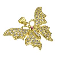 Cubic Zirconia Micro Pave Brass Pendant, Butterfly, gold color plated, micro pave cubic zirconia Approx 3mm 