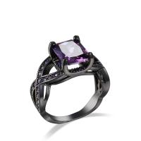 Anneau de cuivre de Zircon, laiton, avec zircon cubique, cadre, pistolet noir plaqué, normes différentes pour le choix & pour femme & facettes, violet, 10mm, Vendu par PC