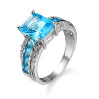 Anneau de cuivre de Zircon, laiton, avec zircon cubique, cadre, Placage de couleur platine, normes différentes pour le choix & pour femme & facettes, bleu, 8mm, Vendu par PC