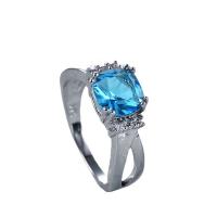 Anneau de cuivre de Zircon, laiton, avec zircon cubique, cadre, Placage de couleur platine, normes différentes pour le choix & pour femme & facettes, bleu, 6mm, Vendu par PC