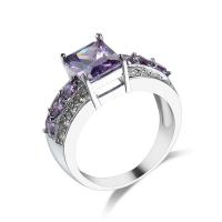 Anneau de cuivre de Zircon, laiton, avec zircon cubique, cadre, Placage de couleur platine, normes différentes pour le choix & pour femme & facettes, violet, 6mm, Vendu par PC