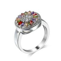 Brass Finger Ring, with Cubic Zirconia, Round, platinum color plated & for woman & faceted, multi-colored, 10mm 