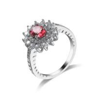 Anneau de cuivre de Zircon, laiton, avec zircon cubique, Placage de couleur platine, normes différentes pour le choix & pour femme & facettes, carmin rose, 7mm, Vendu par PC