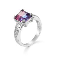 Cubic Zirconia Micro Pave Brass Finger Ring, with Cubic Zirconia, Square, platinum plated & for woman & faceted, purple 