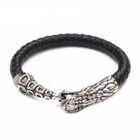 Cuir bracelet, avec acier inoxydable 316L, Rond, Placage de couleur argentée, bijoux de mode & pour homme, argent 34mm,37mm, Vendu par PC