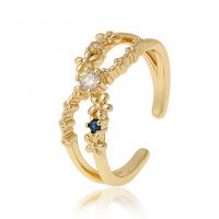 Cubic Zirconia Micro Pave Brass Finger Ring, gold color plated, Adjustable & micro pave cubic zirconia & for woman, 21mm 