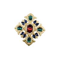 Broche de diamantes de imitación de la aleación de Zinc, con diamantes de imitación con resina, Patrón Geométrico, chapado en color dorado, para mujer & con diamantes de imitación, 54x50mm, 10PCs/Grupo, Vendido por Grupo