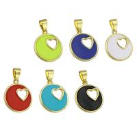 Enamel Brass Pendants, Flat Round, gold color plated, for woman & hollow Approx 3mm 