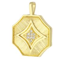 Colgante de Micro Pavé de Zirconía Cúbica, metal, Hexágono, chapado en color dorado, micro arcilla de zirconia cúbica, dorado, 15x19x2mm, agujero:aproximado 1.5mm, Vendido por UD