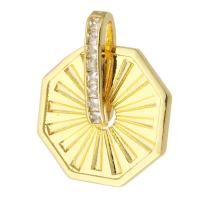 Colgante de Micro Pavé de Zirconía Cúbica, metal, Octágono, chapado en color dorado, micro arcilla de zirconia cúbica, dorado, 17x17x1.5mm, agujero:aproximado 2mm, Vendido por UD