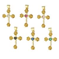 Cubic Zirconia Micro Pave Brass Pendant, Cross, gold color plated, micro pave cubic zirconia Approx 3mm 