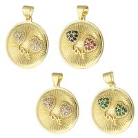 Cubic Zirconia Micro Pave Brass Pendant, Round, gold color plated, micro pave cubic zirconia Approx 3mm 