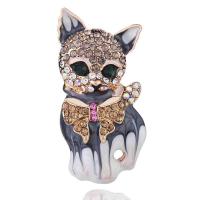 Zinc Alloy Jewelry Brooch, Cat, for woman & enamel & with rhinestone 