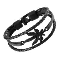 Cuir de vachette couche bracelet, avec alliage de zinc, Feuille d'érable, Placage, bijoux de mode & longueur différente pour le choix & pour homme, plus de couleurs à choisir, Vendu par PC