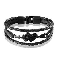 Split Layer Cowhide Leather Bracelet, with Zinc Alloy, Round, plated, fashion jewelry & for man 