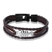 Leather Bracelet, with Split Layer Cowhide Leather & Zinc Alloy, Round, plated, fashion jewelry & for man 