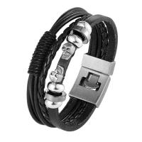 Leather Bracelet, with Split Layer Cowhide Leather & Zinc Alloy, Round, plated, fashion jewelry & for man 