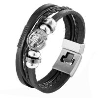 Cuir de vachette couche bracelet, avec alliage de zinc, Rond, Placage de couleur argentée, bijoux de mode & pour homme, plus de couleurs à choisir Vendu par PC