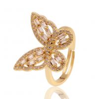 Cubic Zirconia Micro Pave Brass Finger Ring, Butterfly, gold color plated, Adjustable & micro pave cubic zirconia & for woman 22mm 