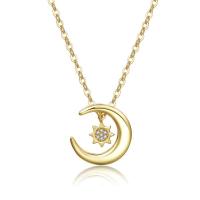 Zirkonia Mikro pflastern Messinghalsketten, Messing, mit Verlängerungskettchen von 1.96inch, Mond, goldfarben plattiert, Oval-Kette & Micro pave Zirkonia & für Frau, 18mm, Länge:ca. 15.7 ZollInch, verkauft von PC