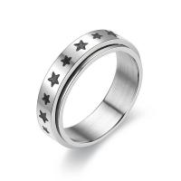 Titan Stahl Fingerring, Titanstahl, geschnitzt, Modeschmuck & unisex & mit einem Muster von Stern & verschiedene Größen vorhanden, Silberfarbe, 6x2mm, verkauft von PC