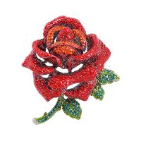 Broche de diamantes de imitación de la aleación de Zinc, Rosa, barniz de secado al horno, para mujer & con diamantes de imitación, 65x73mm, 10PCs/Grupo, Vendido por Grupo