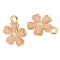 Zink Legierung Emaille Anhänger , Zinklegierung, Blume, goldfarben plattiert, unisex, Rosa, 12x15x2mm, Bohrung:ca. 2mm, ca. 1500PCs/Tasche, verkauft von Tasche