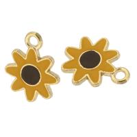 Zink Legierung Emaille Anhänger , Zinklegierung, Blume, goldfarben plattiert, unisex, gelb, 12.5x16.5x2mm, Bohrung:ca. 2mm, ca. 1500PCs/Tasche, verkauft von Tasche