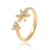 Cubic Zirconia Micro Pave Brass Finger Ring, Flower, gold color plated, micro pave cubic zirconia & for woman 22mm 