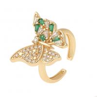 Brass Cuff Finger Ring, Butterfly, gold color plated, Adjustable & micro pave cubic zirconia & for woman, 21mm 