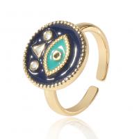 Cubic Zirconia Micro Pave Brass Finger Ring, gold color plated, Adjustable & evil eye pattern & for woman & enamel, 21mm 