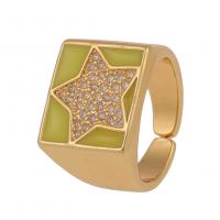 Cubic Zirconia Micro Pave Brass Finger Ring, gold color plated, Adjustable & with star pattern & micro pave cubic zirconia & for woman & enamel 20mm 