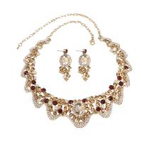 Crystal Jewelry Sets, Zinc Alloy, earring & necklace, with Crystal, zinc alloy lobster clasp, zinc alloy post pin, for woman & with rhinestone 58mm cm 