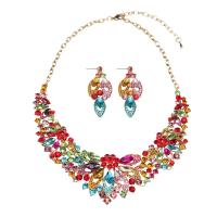 Crystal Jewelry Sets, Zinc Alloy, earring & necklace, with Crystal, zinc alloy lobster clasp, zinc alloy post pin, for woman 60mm cm 