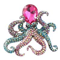 Broche de diamantes de imitación de la aleación de Zinc, Pulpo, Joyería & para mujer & con diamantes de imitación de vidrio & con diamantes de imitación, multicolor, 43x42mm, Vendido por UD