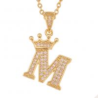 Zirkonia Mikro pflastern Messinghalsketten, Messing, Buchstabe, goldfarben plattiert, unisex & verschiedene Stile für Wahl & Micro pave Zirkonia, 12x27mm, Länge:ca. 17.7 , verkauft von PC