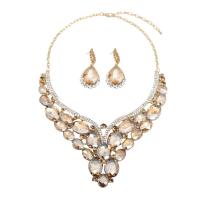 Crystal Jewelry Sets, Zinc Alloy, earring & necklace, with Crystal, zinc alloy lobster clasp, zinc alloy post pin, for woman & with rhinestone 58mm cm 