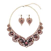 Crystal Jewelry Sets, Zinc Alloy, earring & necklace, with Crystal, zinc alloy lobster clasp, zinc alloy post pin, for woman & with rhinestone 55mm cm 